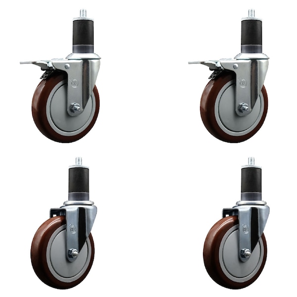 Service Caster 5'' SS Maroon Poly Swivel 1-5/8'' Expanding Stem Caster Set 2 Total Lock Brakes, 4PK SCC-SSEXTTL20S514-PPUB-MRN-2-S-2-158 - main